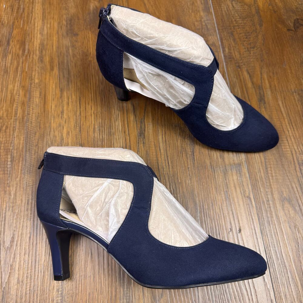 Life Stride Giovanna 2 Navy Suede comfort pump heel strappy closed toe 9.5 M